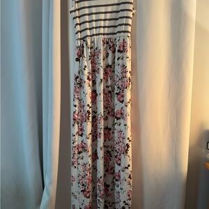 Vanilla Bay Cream/Brown Striped and floral maxi dress with pockets